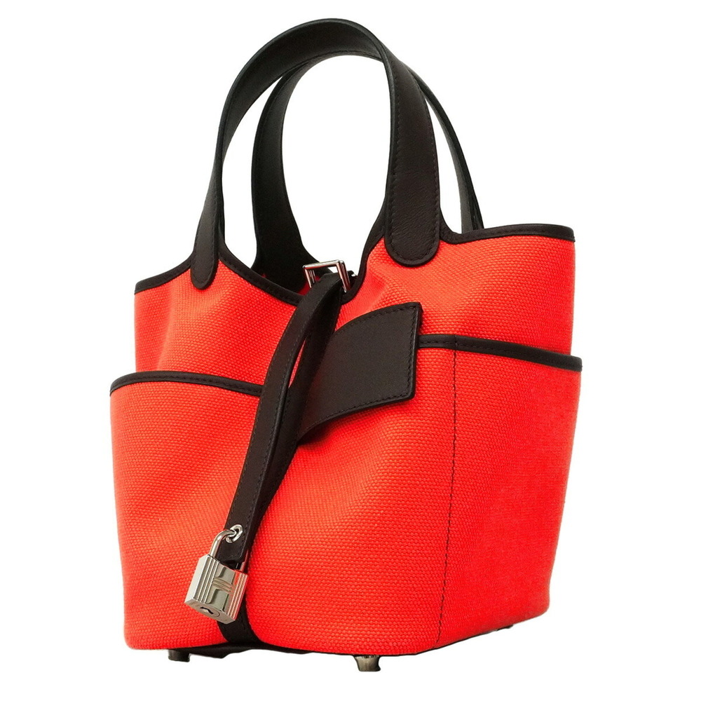 Hermes Picotin Lock Cargo PM Handbag, Swift Toile Goelan, Rose Texas, Rouge S...